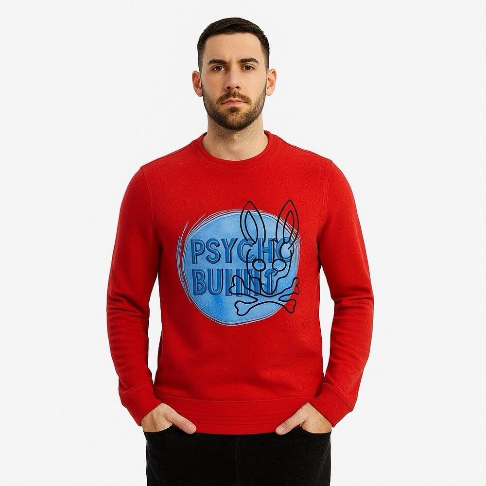 Psycho Bunny Arnell Pullover Logo Sweatshirt Red Size XS